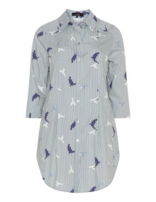 Jo and Julia Striped bird print shirt  Dark-Blue / White