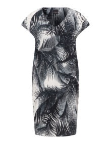 Live Unlimited London Palm print V-neck dress Black / Cream