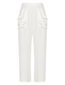 Hayley Hasselhoff for Elvi Ruffle pocket satin trousers  Cream