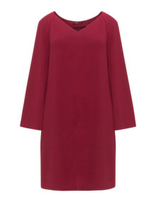 Mat V-neck long sleeve dress Bordeaux-Red
