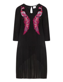 Junarose Embroidered A-line crepe dress  Black / Pink