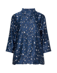 Zhenzi Satin bird print blouse Dark-Blue / White