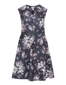Want That Trend Ponte roma floral dress Dark-Blue / White