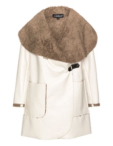 Boheme Faux leather faux fur short coat Ivory-White / Brown