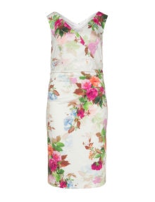Weise Floral print gathered waist dress Ivory-White / Multicolour